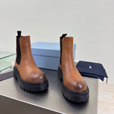 PRADA 25S PLATFORM CHELSEA BOOTS IN BROWN CALFSKIN