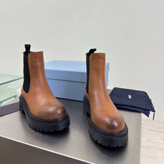 PRADA 25S PLATFORM CHELSEA BOOTS IN BROWN CALFSKIN