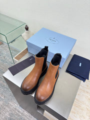 PRADA 25S PLATFORM CHELSEA BOOTS IN BROWN CALFSKIN