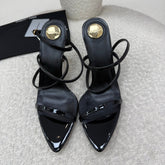 YSL 25S STRAPPY HIGH-HEEL SANDALS 95 MM IN BLACK SHINY LAMBSKIN