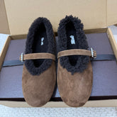 ALAIA 25S SHEARLING BALLET FLATS IN DARK BROWN SUEDE