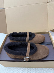 ALAIA 25S SHEARLING BALLET FLATS IN DARK BROWN SUEDE