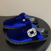 ROGER VIVIER 25S VIV' RANGERS MULES IN DARK BLUE VELVET EMBELLISHED CRYSTALS