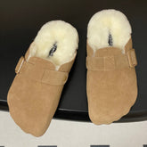 BALENCIAGA 25S FUR-LINED MULES IN LIGHT BROWN FAUX LEATHER