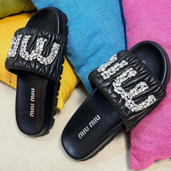Black Sheepskin Diamond Slippers