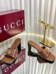 GUCCI 26S HIGH-HEELED SANDALS 45 MM IN BROWN CALFSKIN