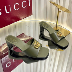 GUCCI 26S HIGH-HEELED SANDALS 45 MM IN MOSS GREEN CALFSKIN