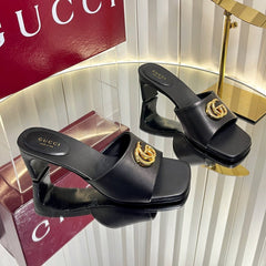 GUCCI 26S HIGH-HEELED SANDALS 45 MM IN BLACK CALFSKIN