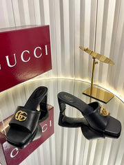 GUCCI 26S HIGH-HEELED SANDALS 45 MM IN BLACK CALFSKIN
