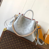 LV 25S BELLA TOTE BAG 32 IN PINK GREY PERFORATED MAHINA CALFSKIN