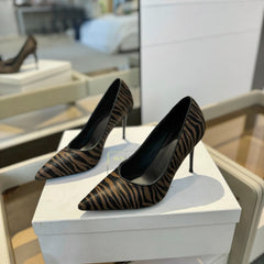 BALMAIN 25S HIGH HEELS 95MM IN BROWN AND BLACK ZEBRA PRINT CALFSKIN