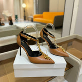 BALMAIN 25S SYNC STILETTOS WITH POINTED TOE 95MM IN DARK BROWN CALFSKIN