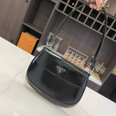 PRA 25 CLEO FLAP SHOULDER BAG IN BLACK BRUSHED LEATHER