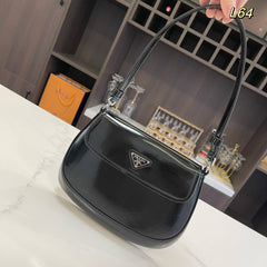 PRA 25 CLEO FLAP SHOULDER BAG IN BLACK BRUSHED LEATHER