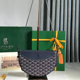 HIRONDELLE BAG 25 IN NAVY BLUE LAMBSKIN AND GOYARDINE CANVAS