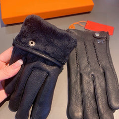 HUBERT GLOVES IN BLACK DEERSKIN WITH LAMB WOOL LINING 432639
