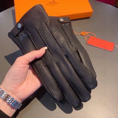 HUBERT GLOVES IN BLACK DEERSKIN WITH LAMB WOOL LINING 432639