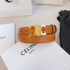 CELINE 25S BELT TRIOMPHE 25MM IN LIGHT BROWN CALFSKIN DEBOSSED LOGO 563331