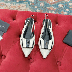 CASSANDRA SLINGBACK FLAT IN WHITE MIX BLACK SMOOTH LAMBSKIN