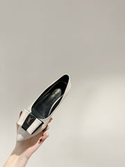 CASSANDRA BALLET FLAT IN WHITE MIX BLACK SMOOTH LAMBSKIN