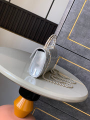 CHANEL 25S KELLY BAG 18 IN SILVER METALLIC LAMBSKIN WITH GOLD HARDWARE STYLE 1