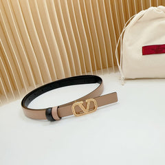 Vlogo Buckle Water Wave Gold Copper Glossy Beige Black Leather 20mm Belt