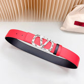 Vlogo Brown Black White Stone Silver Buckle Belt 40mm Red Black Leather