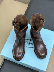 PRADA 25S ANKLE BOOTS IN BROWN CALFSKIN