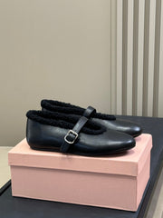 ALAIA 25S MARY JANE SHEARLING FLATS IN BLACK CALFSKIN