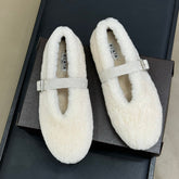 ALAIA 25S COZY MARY JANE SHEARLING FLATS IN WHITE