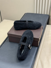 ALAIA 25S COZY MARY JANE SHEARLING FLATS IN BLACK