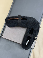 ALAIA 25S COZY MARY JANE SHEARLING FLATS IN BLACK
