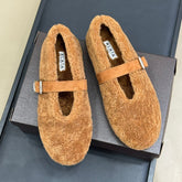 ALAIA 25S COZY MARY JANE SHEARLING FLATS IN CARAMEL