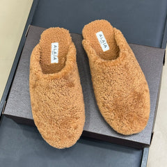 ALAIA 25S SHEARLING COZY SLIPPERS IN CARAMEL