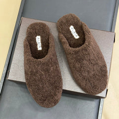 ALAIA 25S SHEARLING COZY SLIPPERS IN DARK BROWN