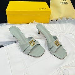 FENDI MEDIUM-HEELED 55 MM MULE IN ASH GREY LAMBSKIN WITH GOLD HARDWARE
