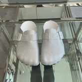 BIRKENSTOCK CLOG ATTACHED RHINESTONES IN WHITE CALFSKIN