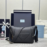 PRADA 25S SHOULDER STRAP BAG 26 IN BLACK CALFSKIN SILVER HARDWRE