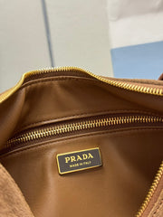 PRADA 25S AIMEE MEDIUM SHOULDER BAG 31 IN BROWN SUEDE