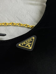 PRADA 25S MINI HOBO BAG 23 IN BLACK VELVET GOLD HARDWARE