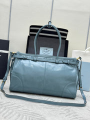 PRADA 25S BONNIE LARGE HANDBAG 38 IN LIGHT BLUE GLOSSY CALFSKIN GOLD HARDWARE