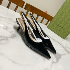 GUCCI 26S SIGNORIA SLINGBACK PUMP 50 MM IN BLACK GLOSSY CALFSKIN