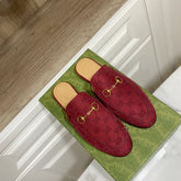 GG MULES IN RED FABRIC GOLD HARD WARE