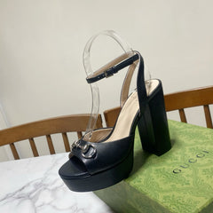 GUCCI 26S HIGH-HEELED SANDALS 105 MM IN BLACK CALFSKIN