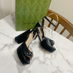 GUCCI 26S HIGH-HEELED SANDALS 105 MM IN BLACK CALFSKIN