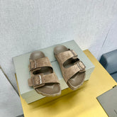 BIRKENSTOCK SLIPPERS IN LIGHT BROWN SUEDE