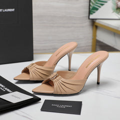 YSL HIGH HEEL 100 MM IN BEIGE CALFSKIN