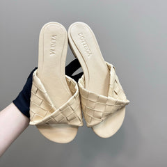 BLINK FLAT MULE IN PALE YELLOW INTRECCIATO LEATHER