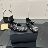 ALAIA BALLET SHOES 25S IN BLACK LAMBSKIN WITH CRYSTAL DETAILING