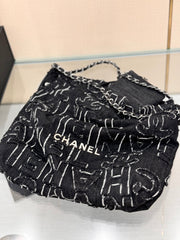 CHANEL 22 BAG 25S 37 CM IN BLACK DENIM